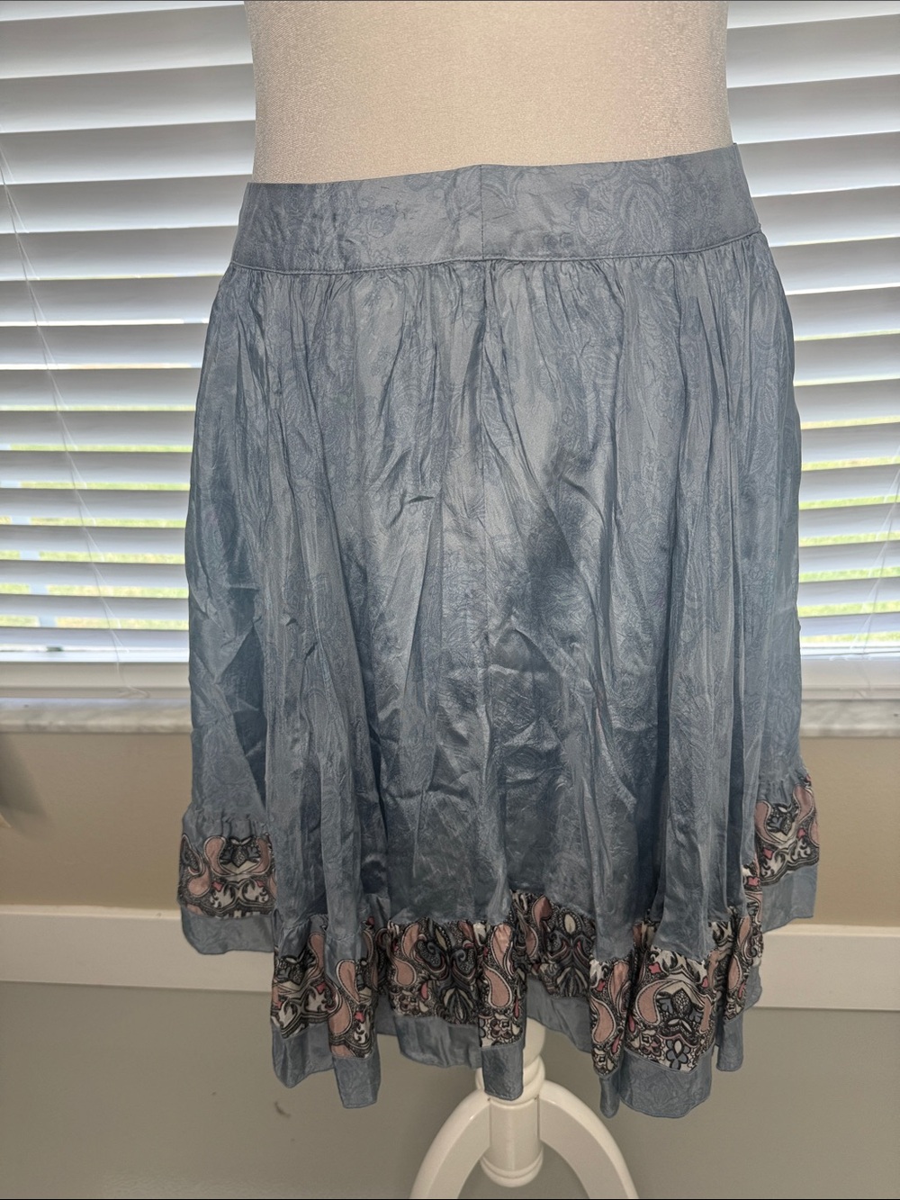Blue Paisley Trim A-Line Skirt